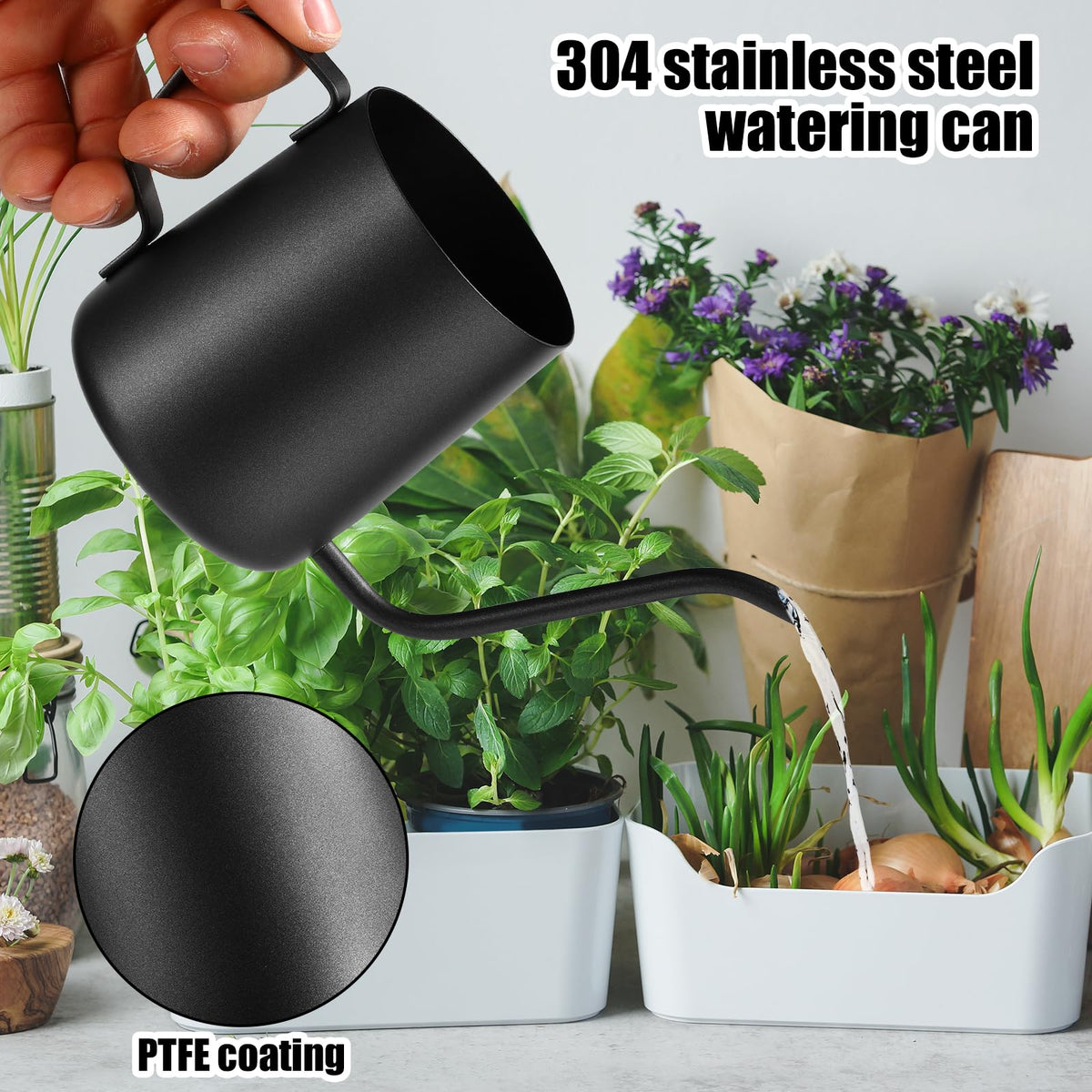 Plant Watering Can, 12 oz / 350 ml Stainless Steel Plant Watering Pot Small Watering Can with Long Spout for Indoor House Plants Flower Bonsai Outdoor Garden