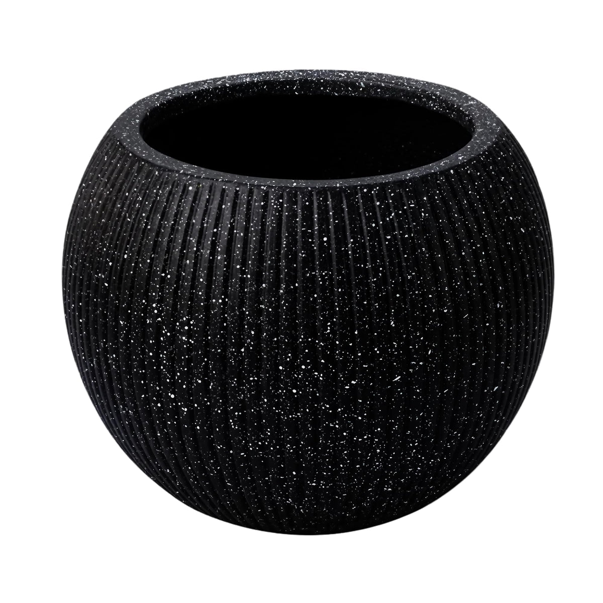 DEPLA LANE Marlo Fiberstone Round Planter (8.5" Pot Opening x 12..6"D x 9.8"H) Ribbed Finishes, Lightweight, Durable, UV Resistant, Modern Minimalist Home Decor, Indoor Outdoor Pot (S, Ribbed Black)