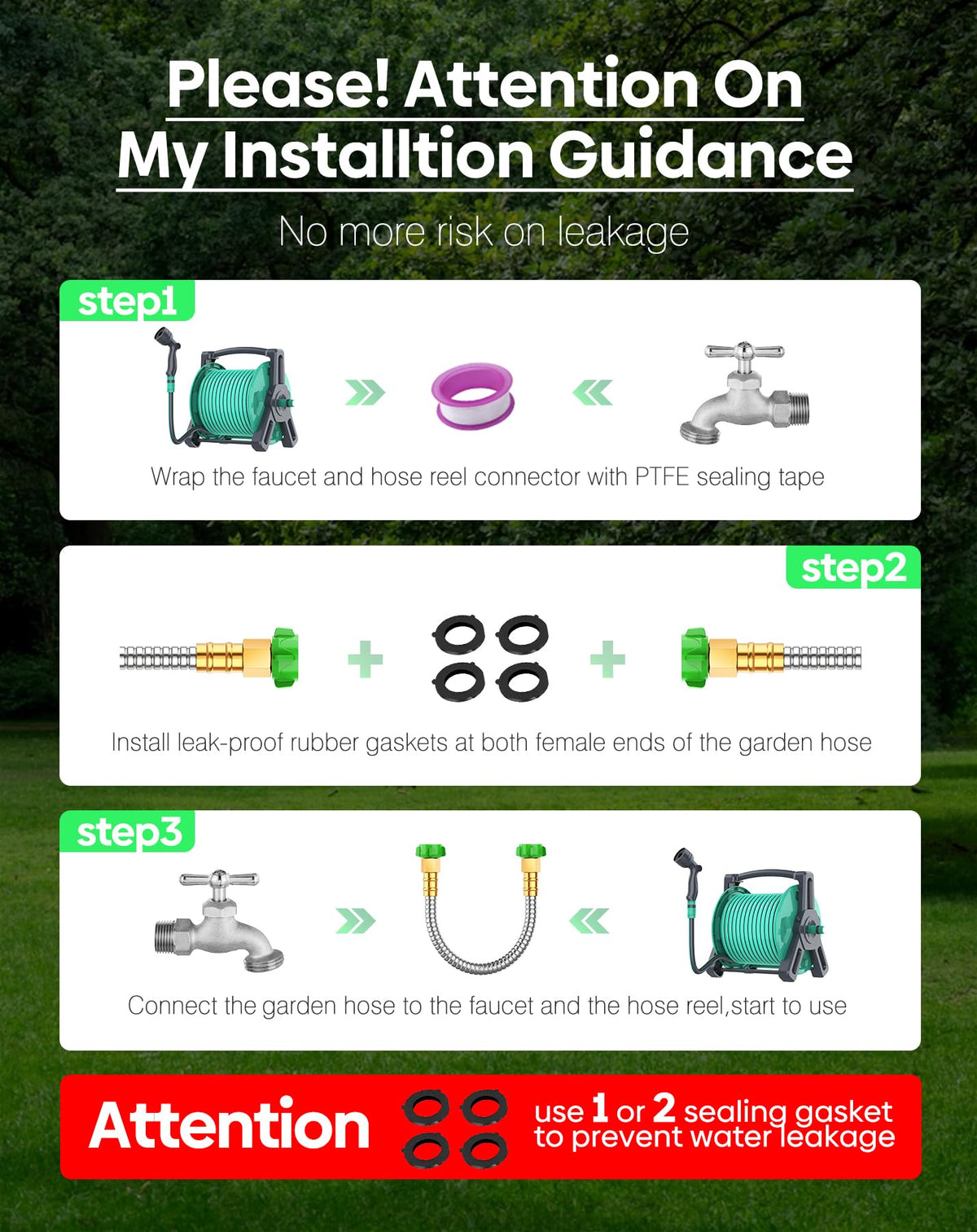 Short Metal Garden Hose 5 ft with Female to Female Connector， Stainless Steel Small Leader Hose for Hose Reel, Long, Flexible, Lightweight & Heavy Duty Water Pipe, Outdoor Water Hose Extension Adapter
