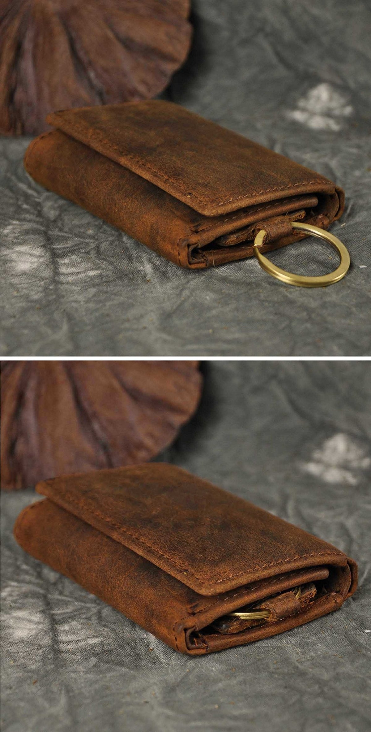 Plinvo Men's Genuine Leather Key Case with Snap Hook Loop for Car Keys & Coins Compact Wallet Design (Dark Brown1)