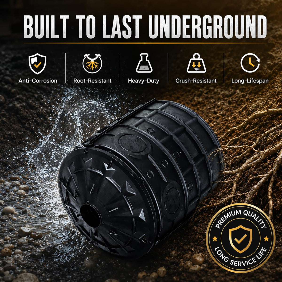 EJWOX 50 Gallon Stormwater Dry Well, Heavy Duty Catch Basin with Reinforced Fiberglass HDPE, Ribbed Structure, No-Tool Assembly, Underground Drainage System for Yard & Driveway