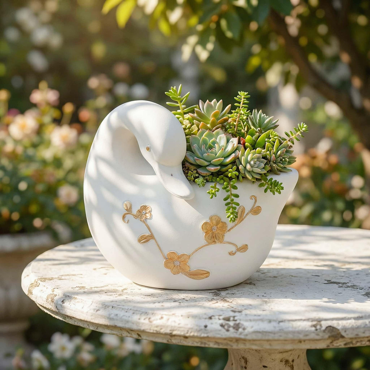 Euiroet Swan Flower Pot - Unique Resin Sculpture, Enchanting Decorative Garden Planter, Elegant Swan Vase for Succulents & Air Plants, Indoor/Outdoor Use, Durable & Whimsical Design (White)