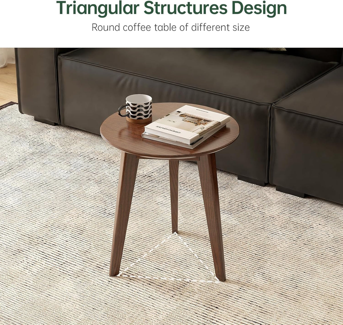 Vadisun 100% Solid Oak Round Side Table, Small Table w/Stable Frame, Round End Table, Small Side Table for Living Room, Bedroom, Couch(Walnut, 17.71" D x 19.68" H)