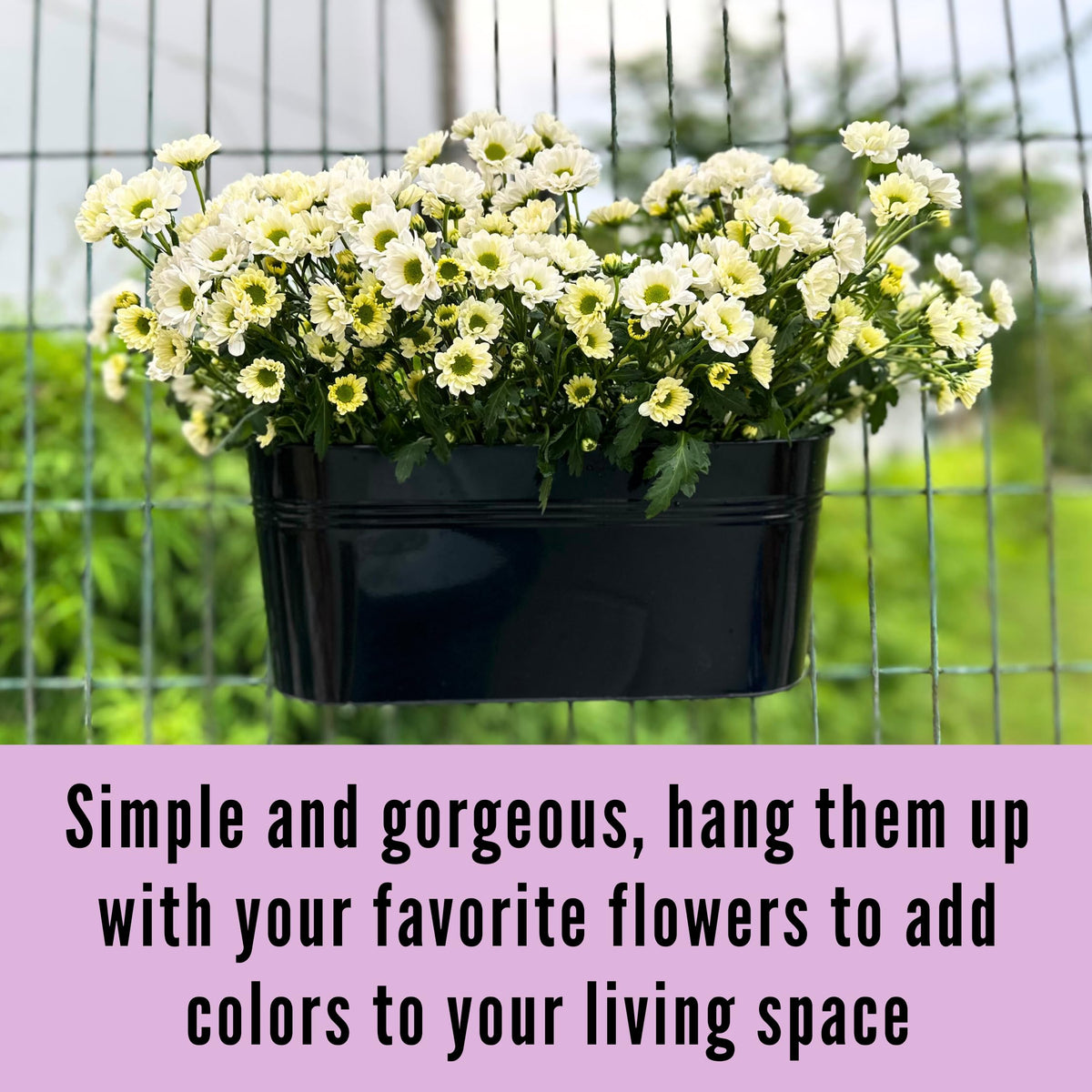 LaLaGreen 17 Inch Rail Planter (8-PIECE COMBO SET) Black Large Metal Hanging Railing Fence Flower Pots, Modern Balcony Gardening for Apartment Garden Style Iron Patio Planters Outdoor Deck Decorations