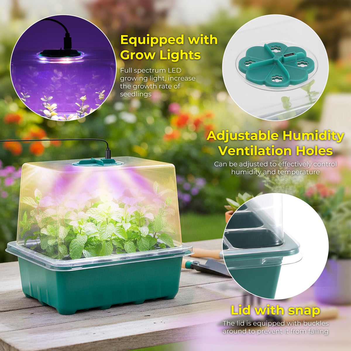 Seed Starter Tray with Grow Light, 6pcs Seed Starter Kits with Light and Humidity Domes, Timing Controller & Adjustable Brightness & 3 Light Mode, Indoor Seedling Starter Plant Germination Trays