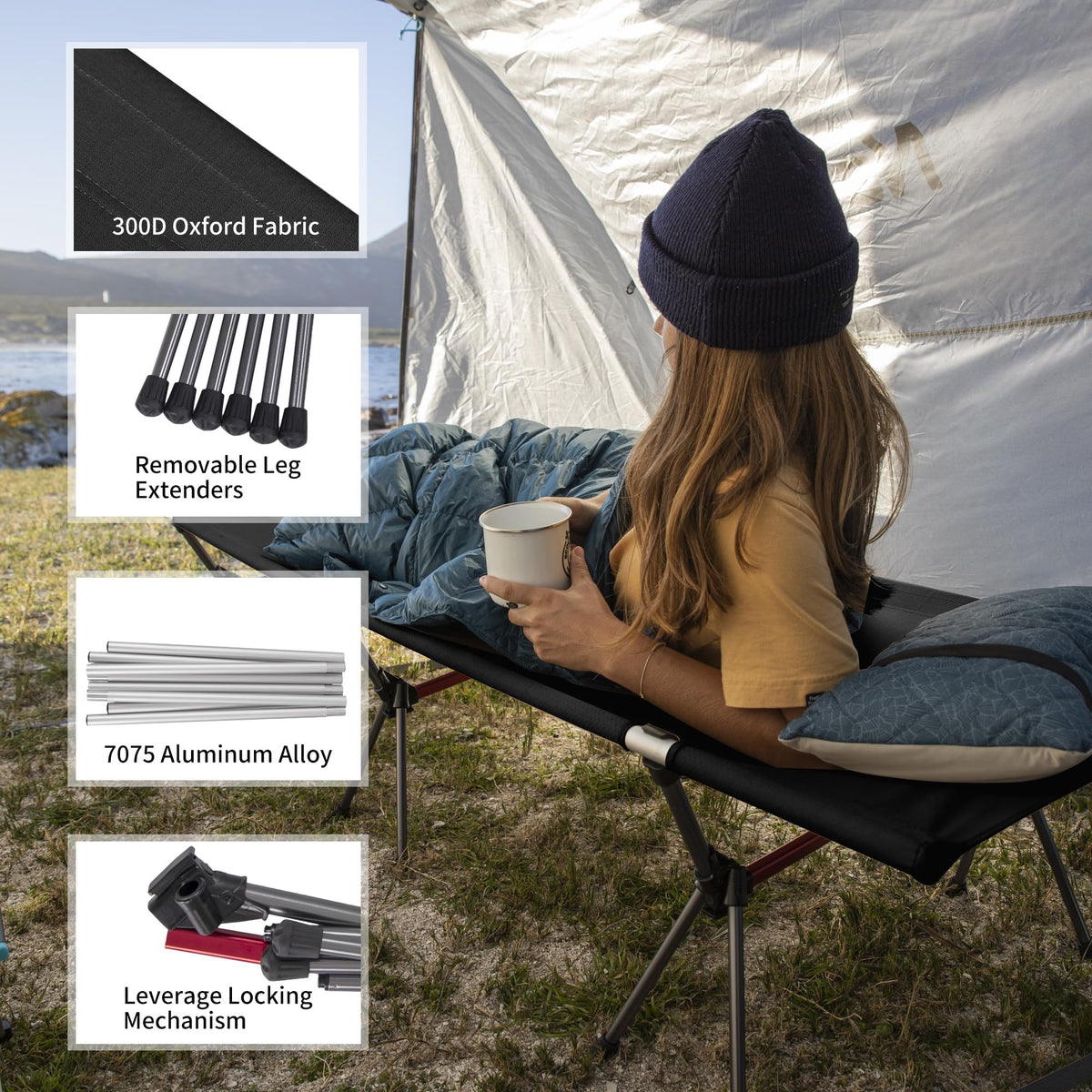 Naturehike ArmyWild Folding Camping Cot, Height Adjustable Ultralight Backpacking Cot, Portable Camping Bed for Camping Hiking Travel Home