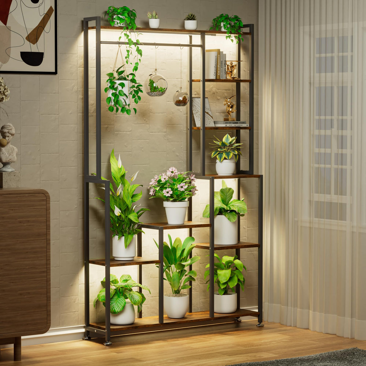 CODACE Plant Stand Indoor with Grow Light - 71 Inches Tall Plant Shelf, 8 Tiered Large Metal Plant Stand, Square Flower Stand Display Rack for Living Room, Balcony, Patio, Garden