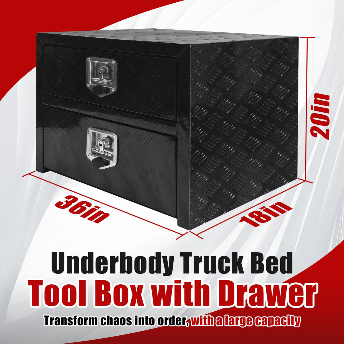 Underbody Truck Tool Box 36"x 18"x 20" Heavy Duty Double-Layer Aluminum Truck Bed Toolbox with Drawer and Lower Door Tools Storage Organizer with Lock and Keys Suitable for Truck Bed Pickup RV Trailer