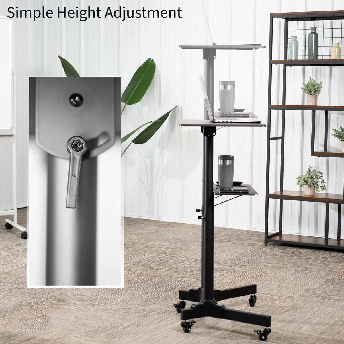 VIVO Mobile 24 x 16 inch Lectern Podium, Height Adjustable Steel Rolling Laptop Cart on Wheels, Black, CART-V03E