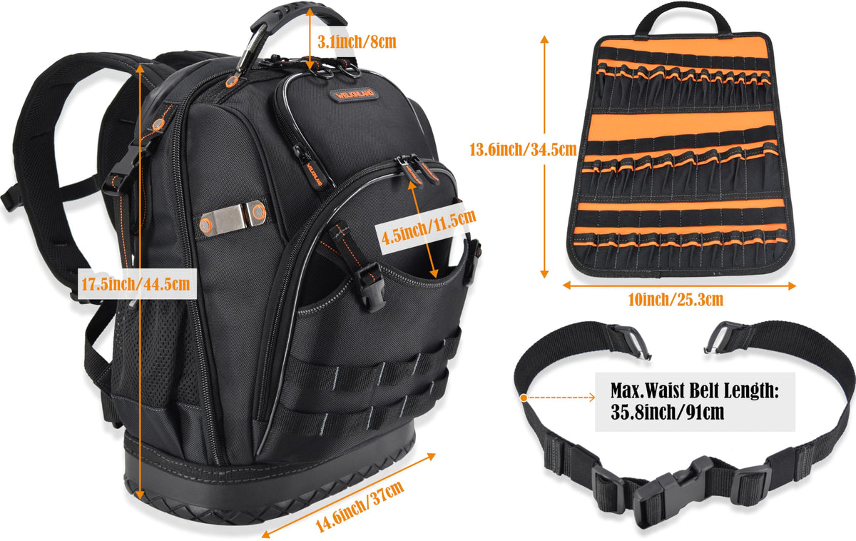 WELKINLAND 77-Pockets Electricians Tool Backpack, Tool Backpack For Men, HVAC Tools Bag Backpacks, Tools Backpacks For Construction