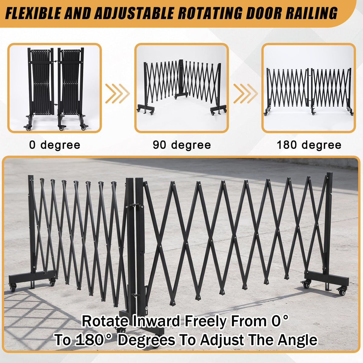 20.5FT Industrial Expandable Barricade, Retractable Metal Safety Gate with Wheels, Adjustable Traffic Fence for Construction Sites, Traffic Control, Warning Lines, Elevators, garages.