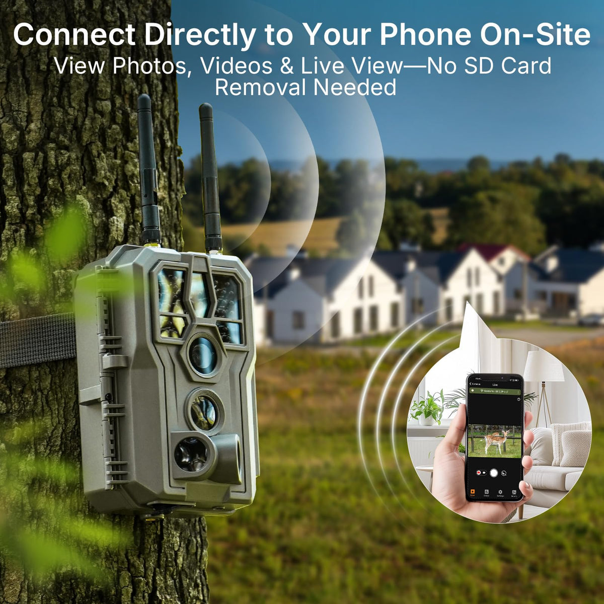 GardePro E8 2.0 Pro WiFi Bluetooth Trail Camera (Non-Cellular) – Triple-PIR Motion Sensor, Dual Antennas for Stable Connection, 4K Video, Rechargeable Battery, On-Site Viewing, Motion Activated
