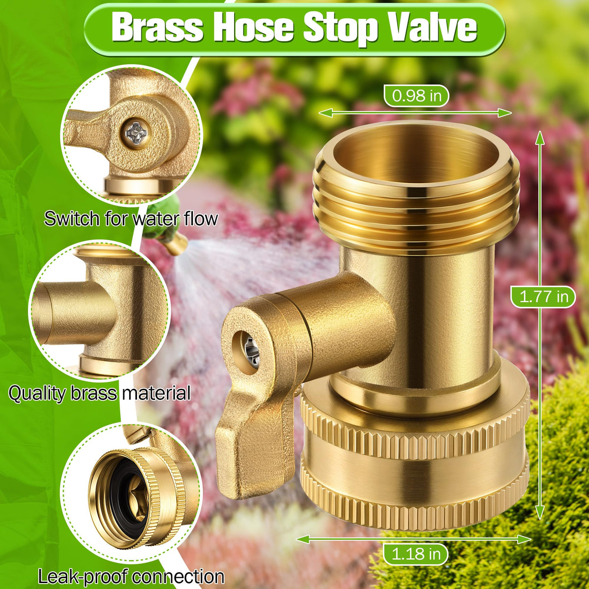 Dunkive 4 Pcs Garden Hose Nozzle Kit, 4" Brass Adjustable Twist Nozzle, Jet High Pressure Water Sprayer, Brass Hose Shut Off Valve with 10 Rubber Washers, 3/4" GHT Connector for Garden Sprinkler