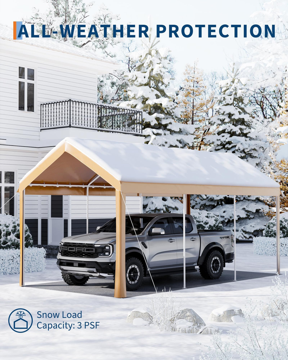 10X20Ft Heavy Duty Carport, Portable Heavy Duty Garage Shelter with Powder Coated Steel Frame, Waterproof UV-Resistant Triple-Layer Tarp, Garage Tent for Cars, Trucks and Boats, Yellow
