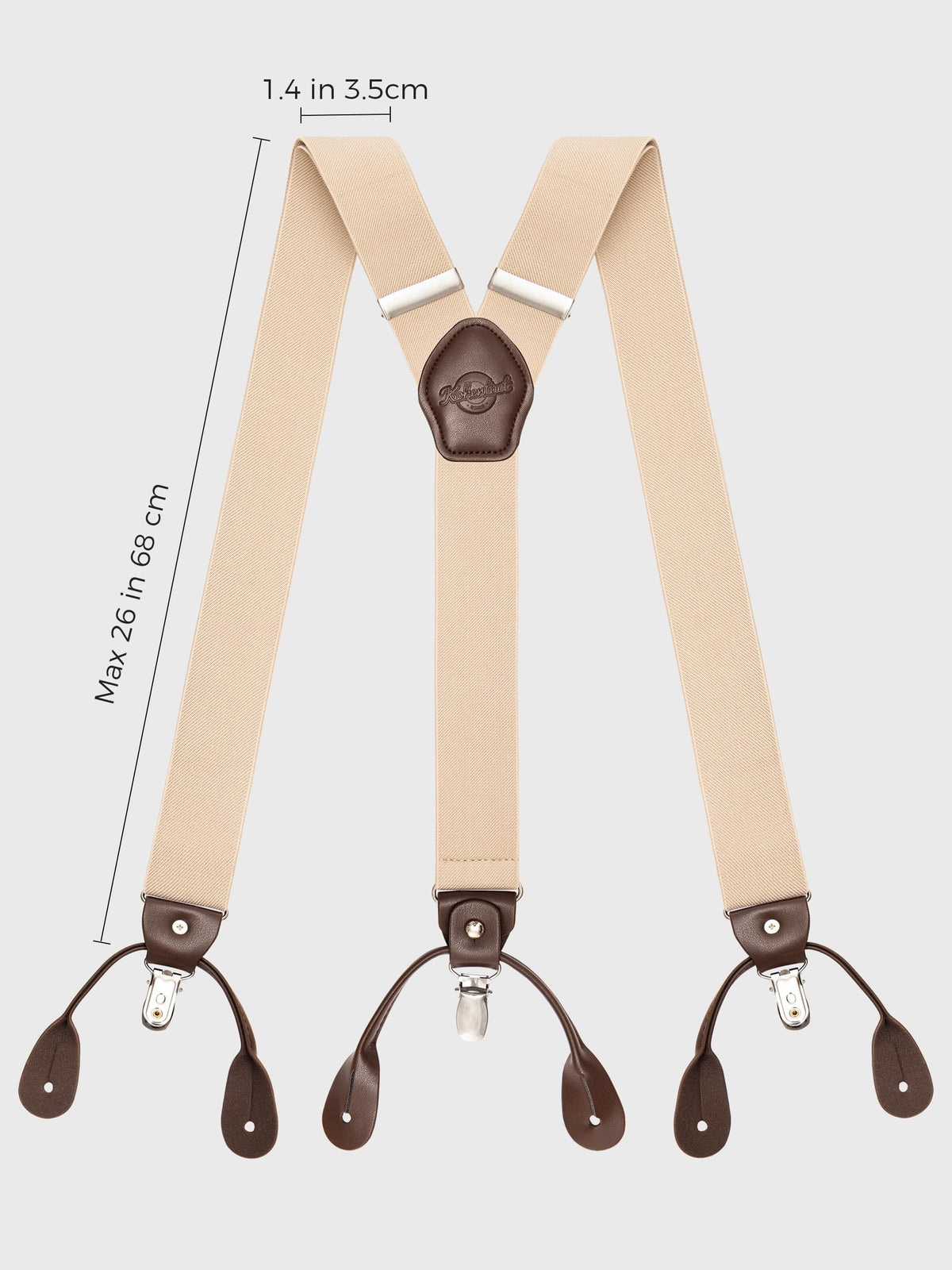 Kohentact Suspenders for Men Fully Adjustable 1.4in Y-Back Convertible End with Clips + 6 Buttons