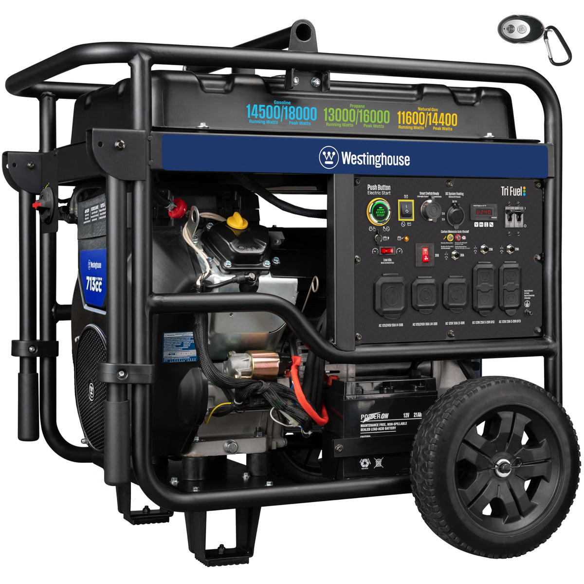 Westinghouse 18000 Peak Watt Tri-Fuel Home Backup Portable Generator, Remote Electric Start, Transfer Switch Ready, Gas, Propane, and Natural Gas Powered, CO Sensor