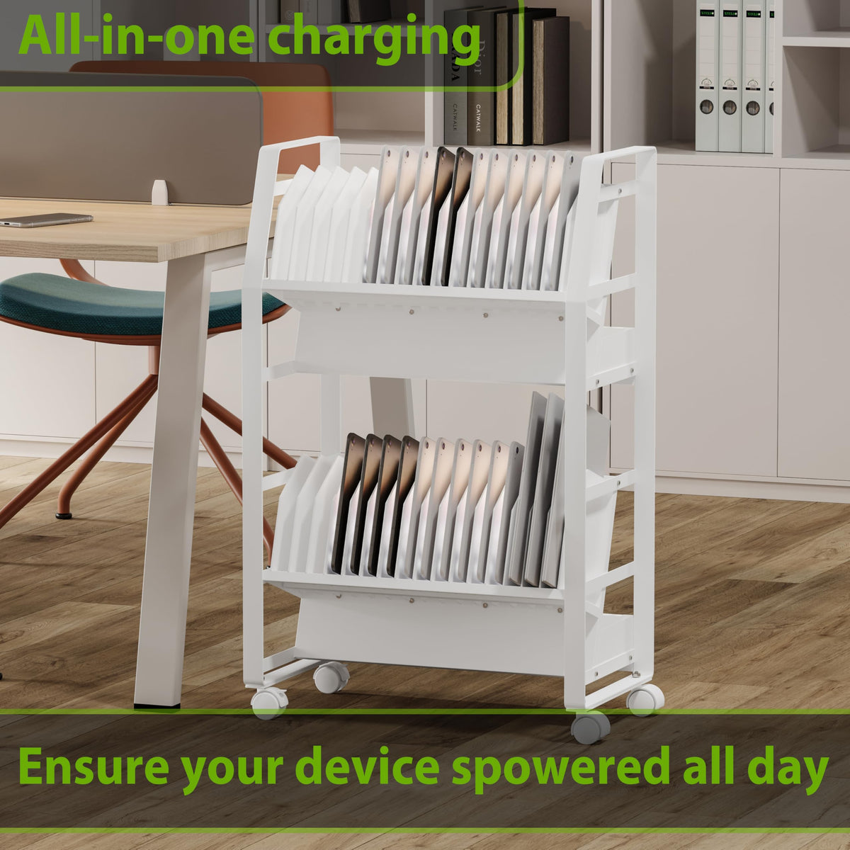 Chromebook Cart, Mobile Chromebook Charging Cart for iPads,Laptop Charging Cart , Chromebook Charging Station for Classroom, Compatible with Any Screen SizeEquipped with a 32-bit socket power strip.