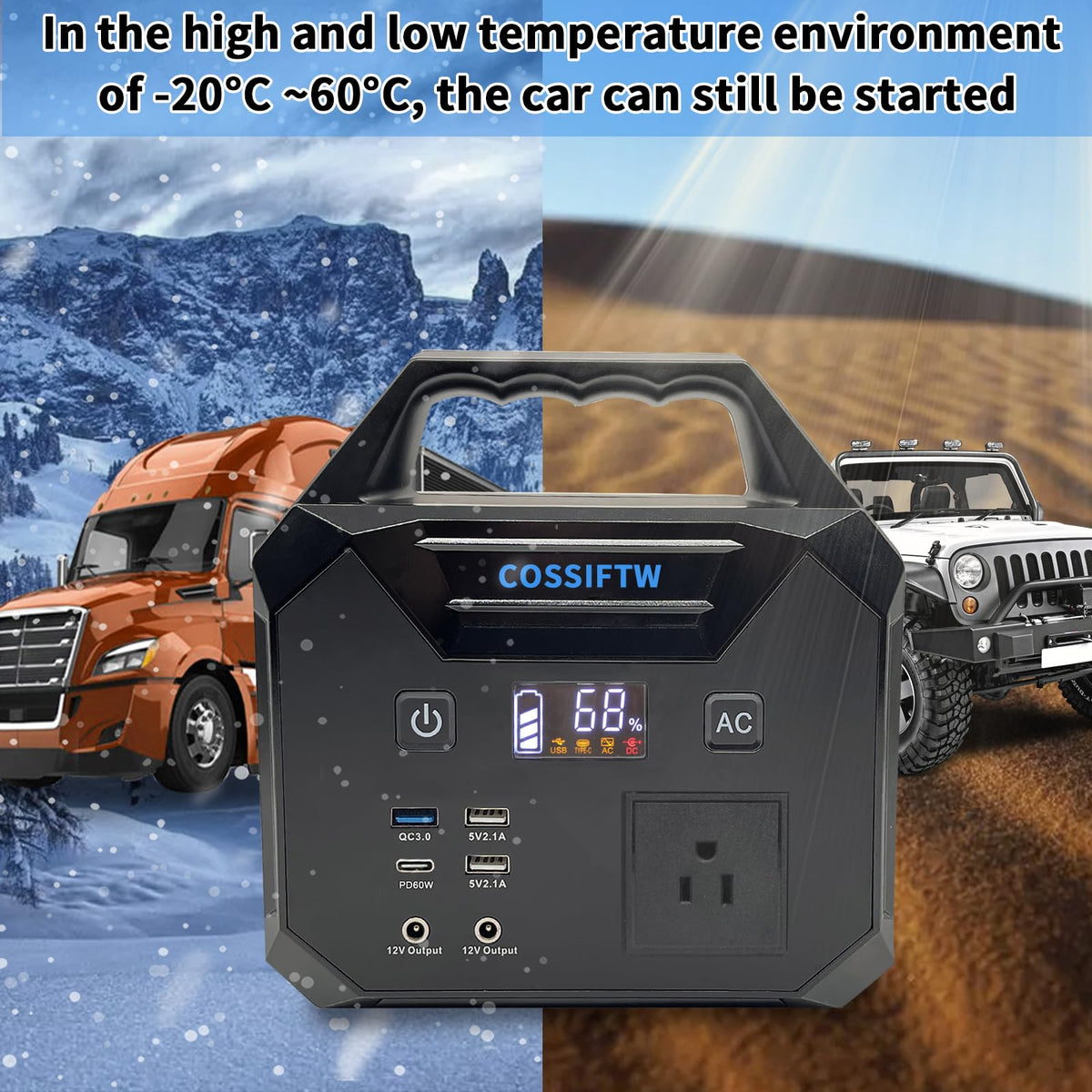 COSSIFTW Heavy Duty 10000A Jump Starter - 200W Power Station with AC Socket for Trucks, Motorhomes, Gasoline and 15L Diesel Engines with 130Wh Battery Packs