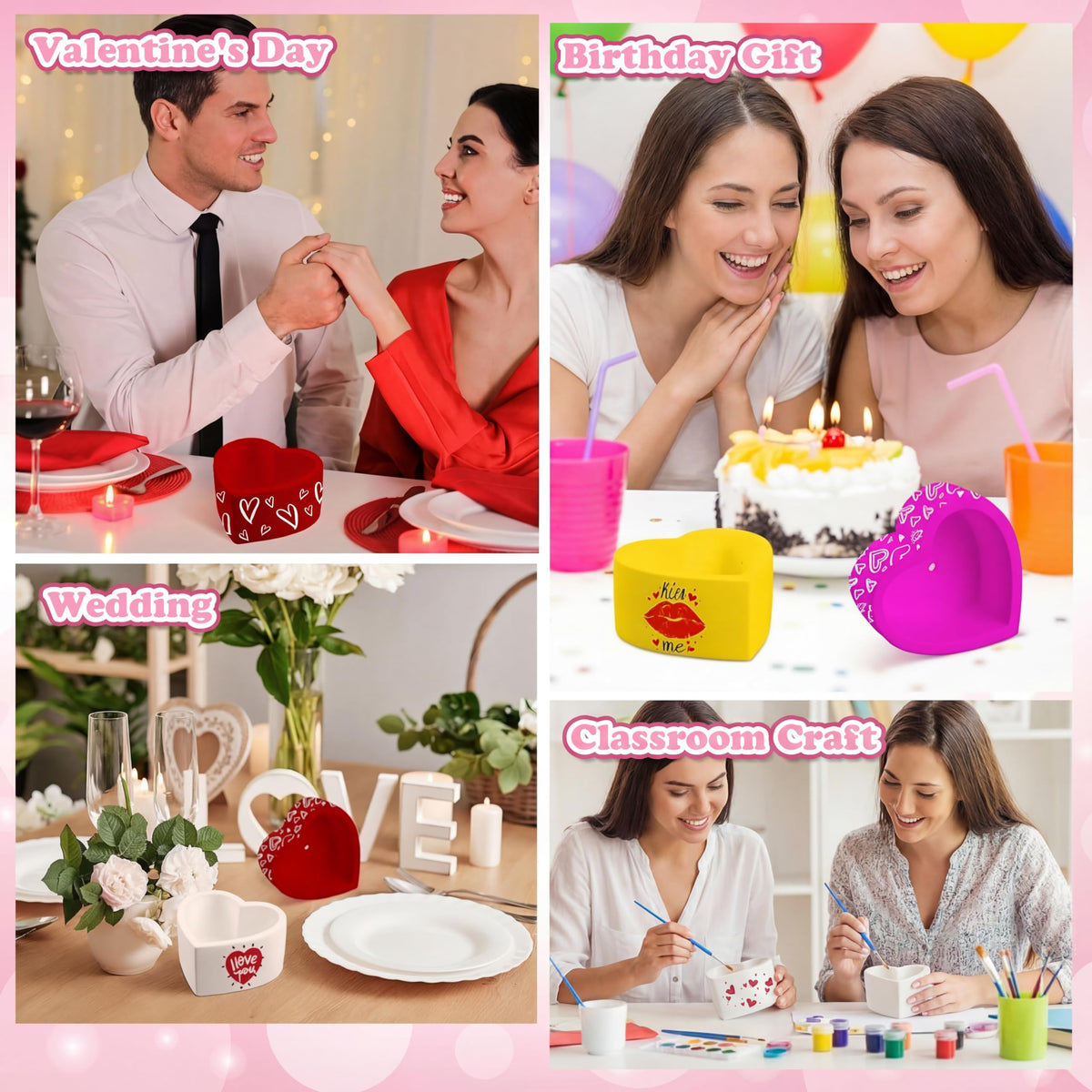 Beeveer 6 Pcs DIY Craft Kits Make Your Own Ceramic Succulent Planters Paintable Heart Shaped Decoration, and Ceramic Succulent Planters Kit for Mother's Day from Daughter Son