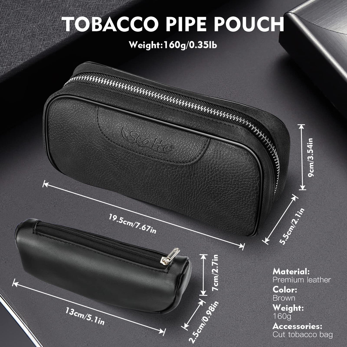 Scotte Tobacco Smoking Pipe,Leather Tobacco Pipe Pouch Pear Wood Pipe Accessories (Scraper/Stand/Filter Element/Filter Ball/Small Bag/Box) (black 2)