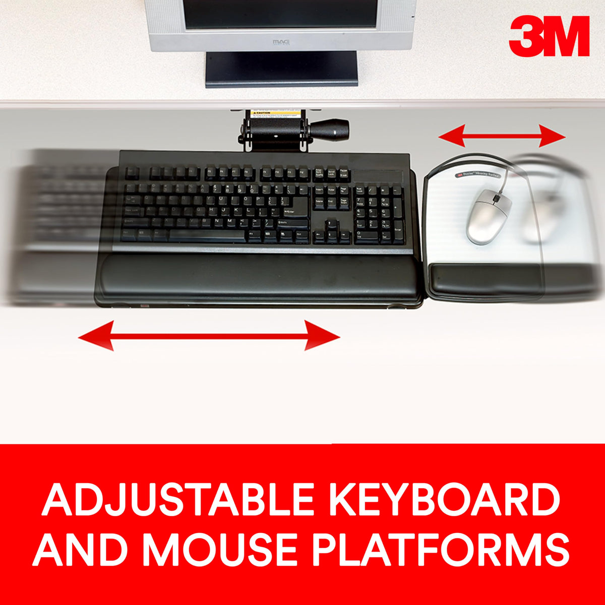 3M Sit/Stand Easy Adjust Keyboard Tray with Adjustable Keyboard andMouse Platform, 23 in Track