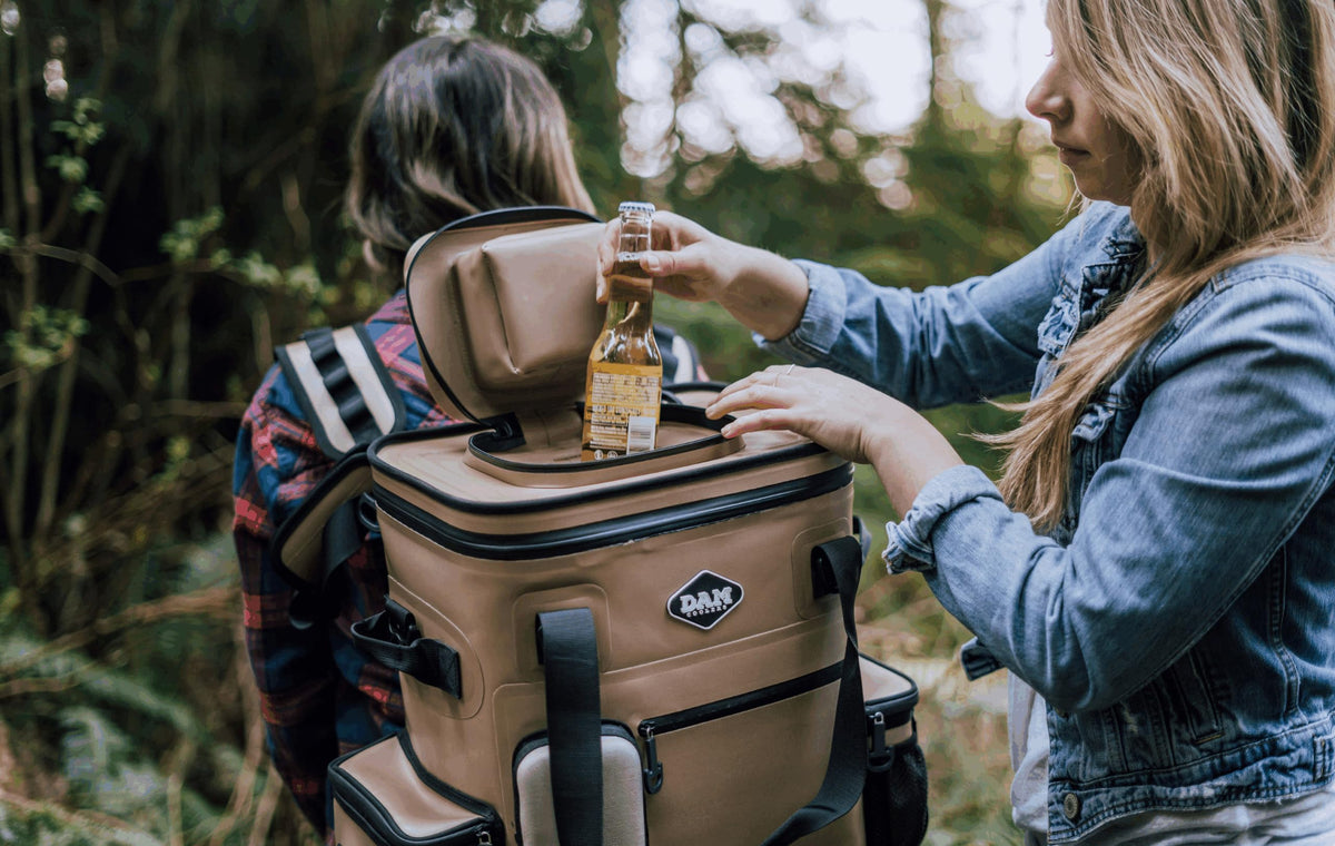 DAM Coolers SOFTCOOL 20 Soft Sided Cooler Backpack – Leakproof Insulated Cooler Bag, 22 Can / 26L Portable Ice Chest with Quick-Access Hatch for Beach, Camping, Fishing & Travel (Sudan Tan)