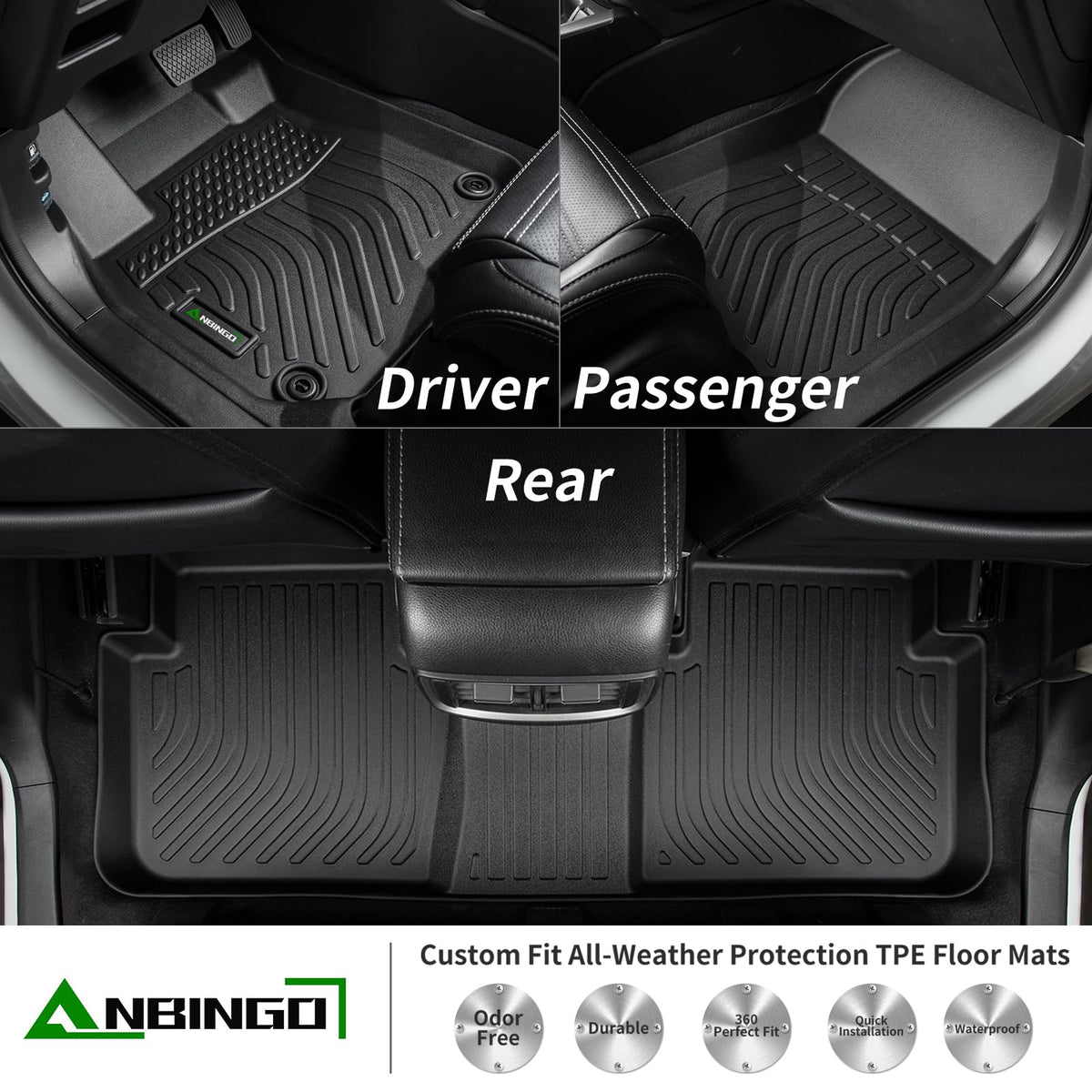 ANBINGO® Floor Mats & Backseat Cargo Liner for Kia Seltos 2024 2025 2026, TPE All Weather Mats 2024 2025 2026 Seltos S, LX, EX, X-Line, Cargo Tray in The Highest Position (Only for U.S.A. and Canada)