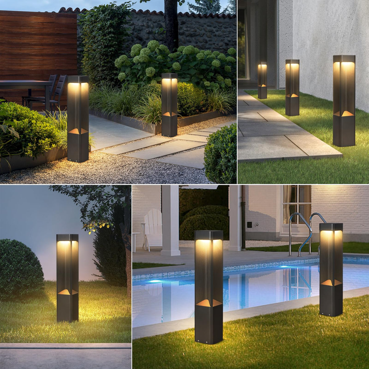 3000K Pathway Lights Black Landscape Path Light Outdoor Waterproof Garden Floor Lamp Modern Walkway Lights LED Warm Light Bollard Lighting Hardwired Aluminum Lawn Post Lights for Entrance Patio Porch