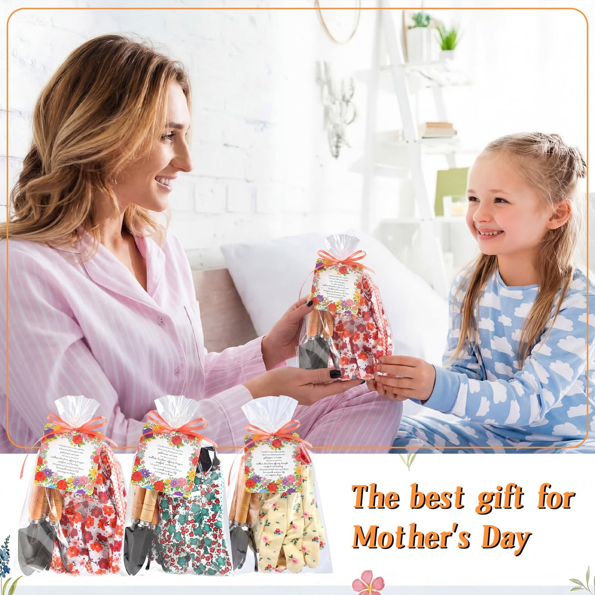 Cuffbow 3 Set Mother's Day Gardening Gifts Floral Gardening Gloves, Garden Shovel, Mini Garden Tools with Mother's Day Cards and Bags for Mom Grandma Birthday Gift (Classic)