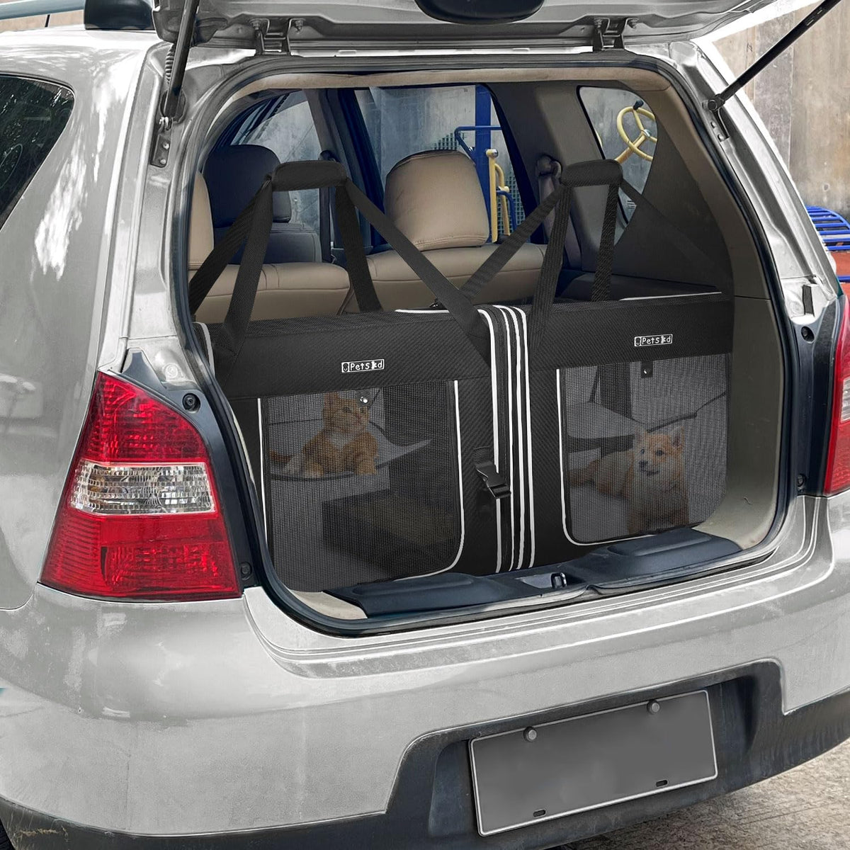 Petskd Portable Double Cat Carrier with Litter Box for Multiple Cats 2in1 Car Travel Carriers 36x17x17in Dual Large Cat Carrier with Safety Locking Zippers for Long Distance Travel