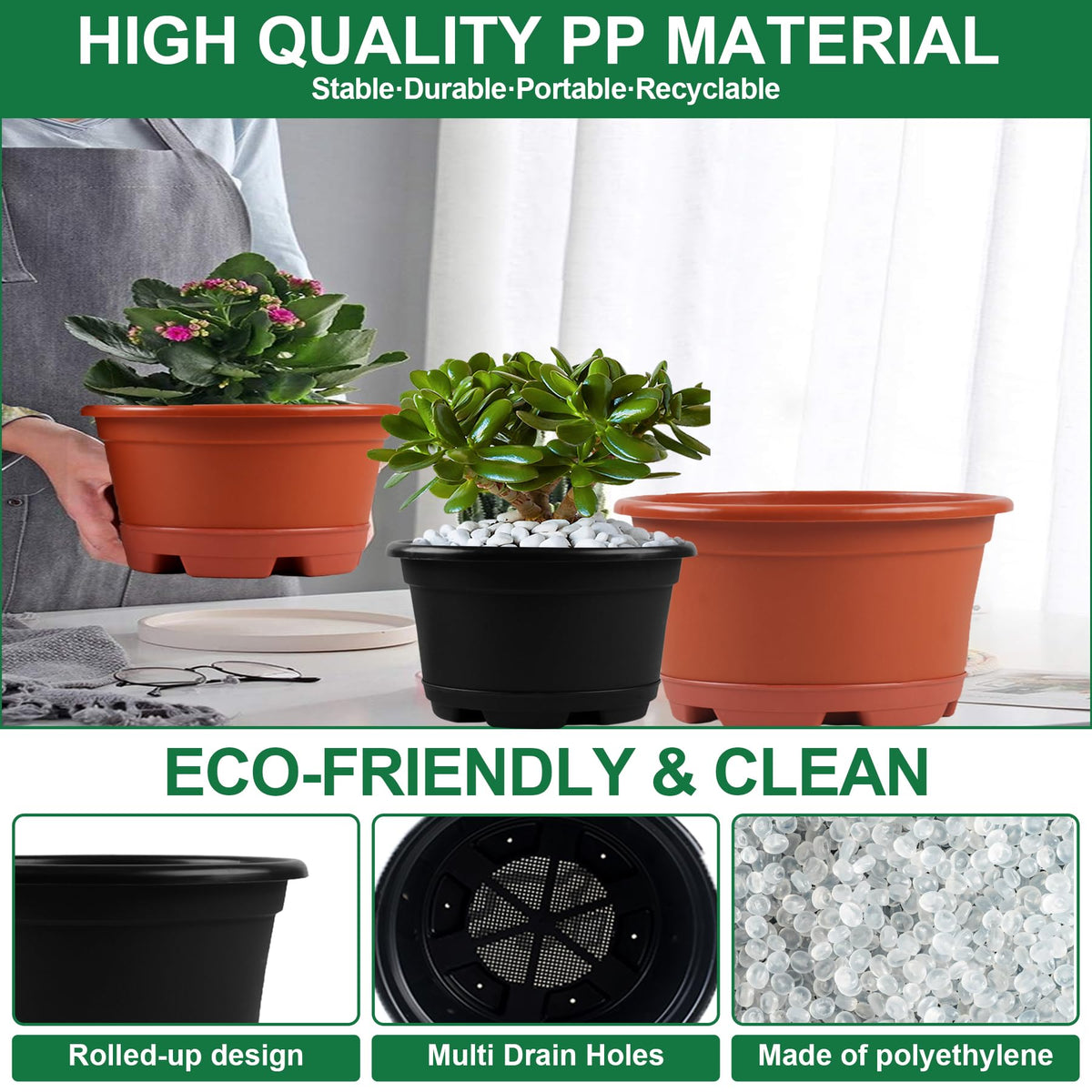 KPUVX Outdoor Flower Pots 5 Packs 13 inch pots for Plants Modern Decorative Garden Pot with Saucer, Lightweight Large Resin Planters for Indoor Plants,Decorative Resin Plant pots