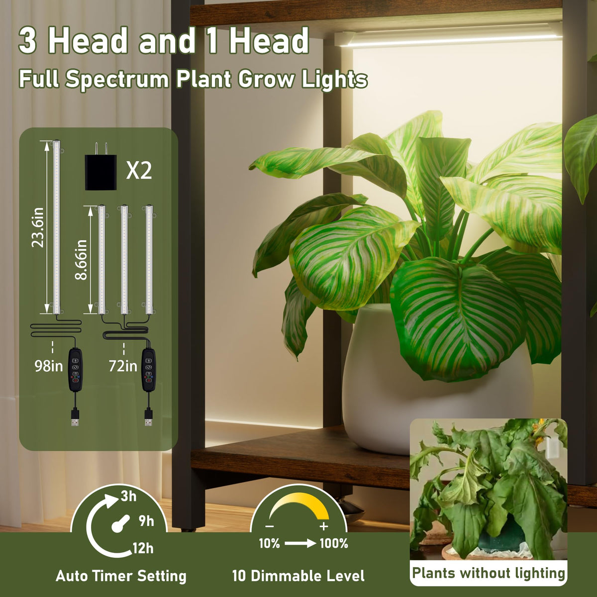 CODACE Plant Stand Indoor with Grow Light - 71 Inches Tall Plant Shelf, 8 Tiered Large Metal Plant Stand, Square Flower Stand Display Rack for Living Room, Balcony, Patio, Garden