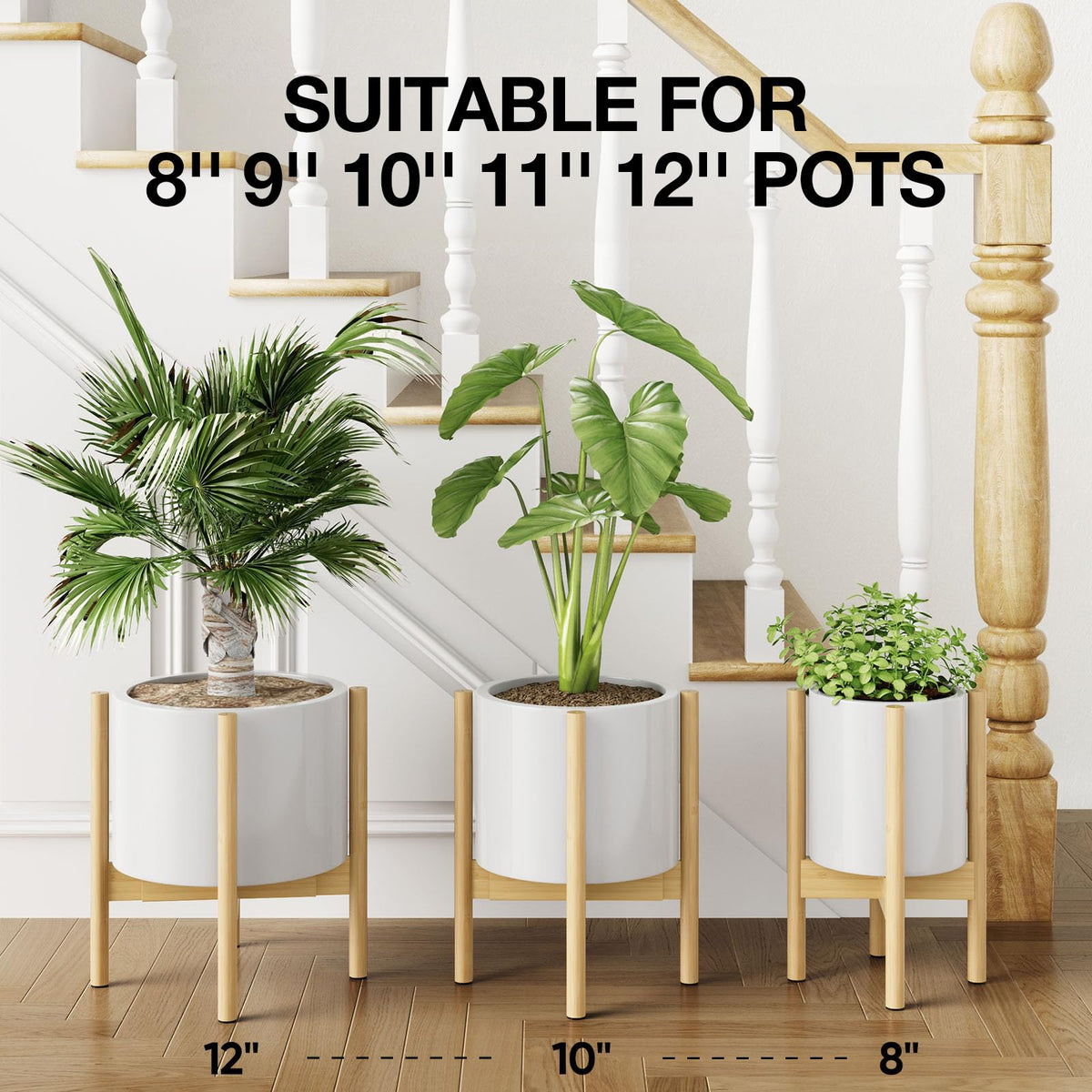 MUDEELA Plant Stand for Indoor Plants: Adjustable Width Fits 8-12 Inch Pots - Mid Century Modern Bamboo Plant Stand - 14.5 Inch Single Tier Small Floor Plant Holder, Natural, 1 Pack (Without Pot)