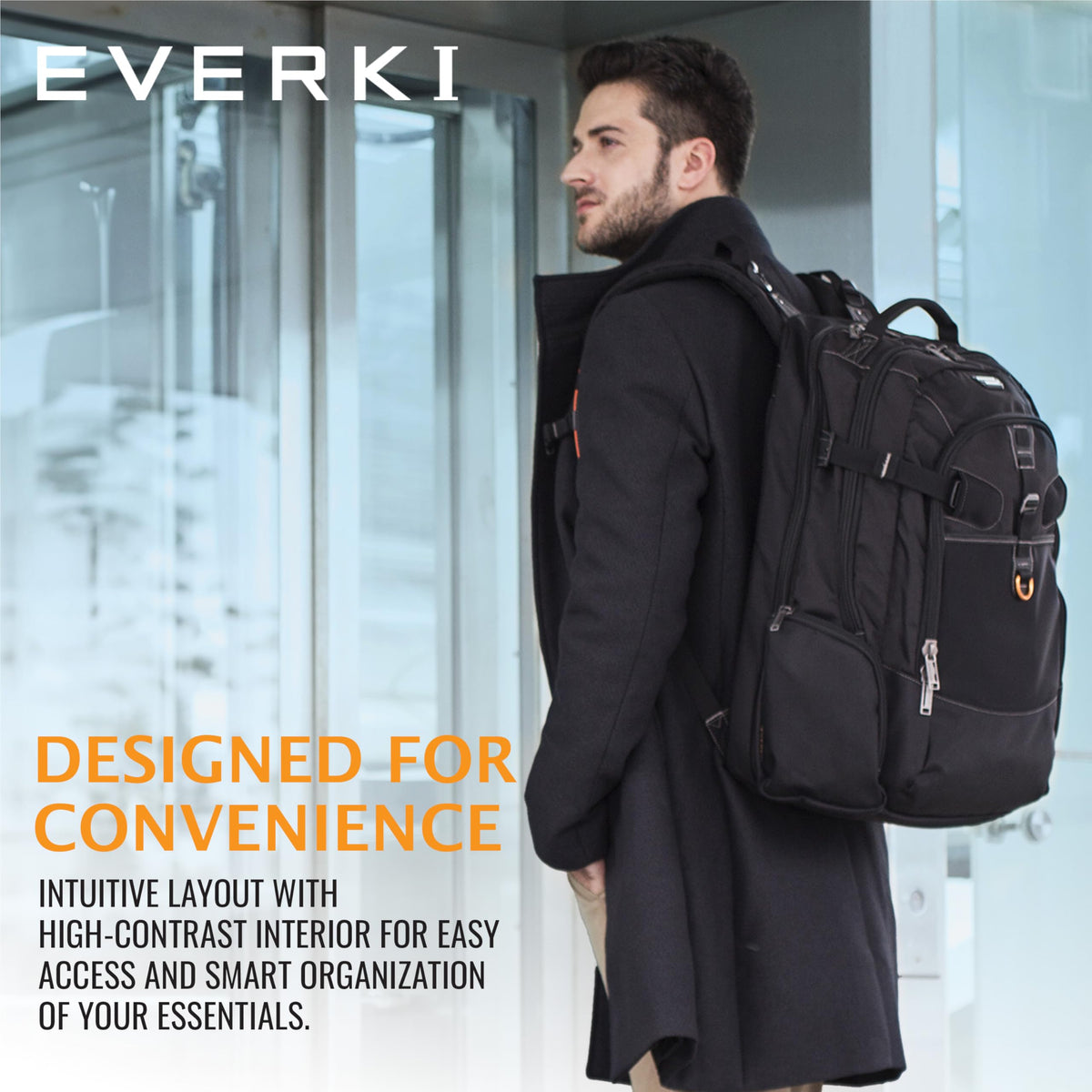 EVERKI Business Laptop Backpack for Men & Women + Compressible Packing Cube Set (S & M), 40L Capacity, Extra Large Laptop Compartment, 180 Degree Fold-Out Design, Work & Gaming Laptop Bag w Rain Cover
