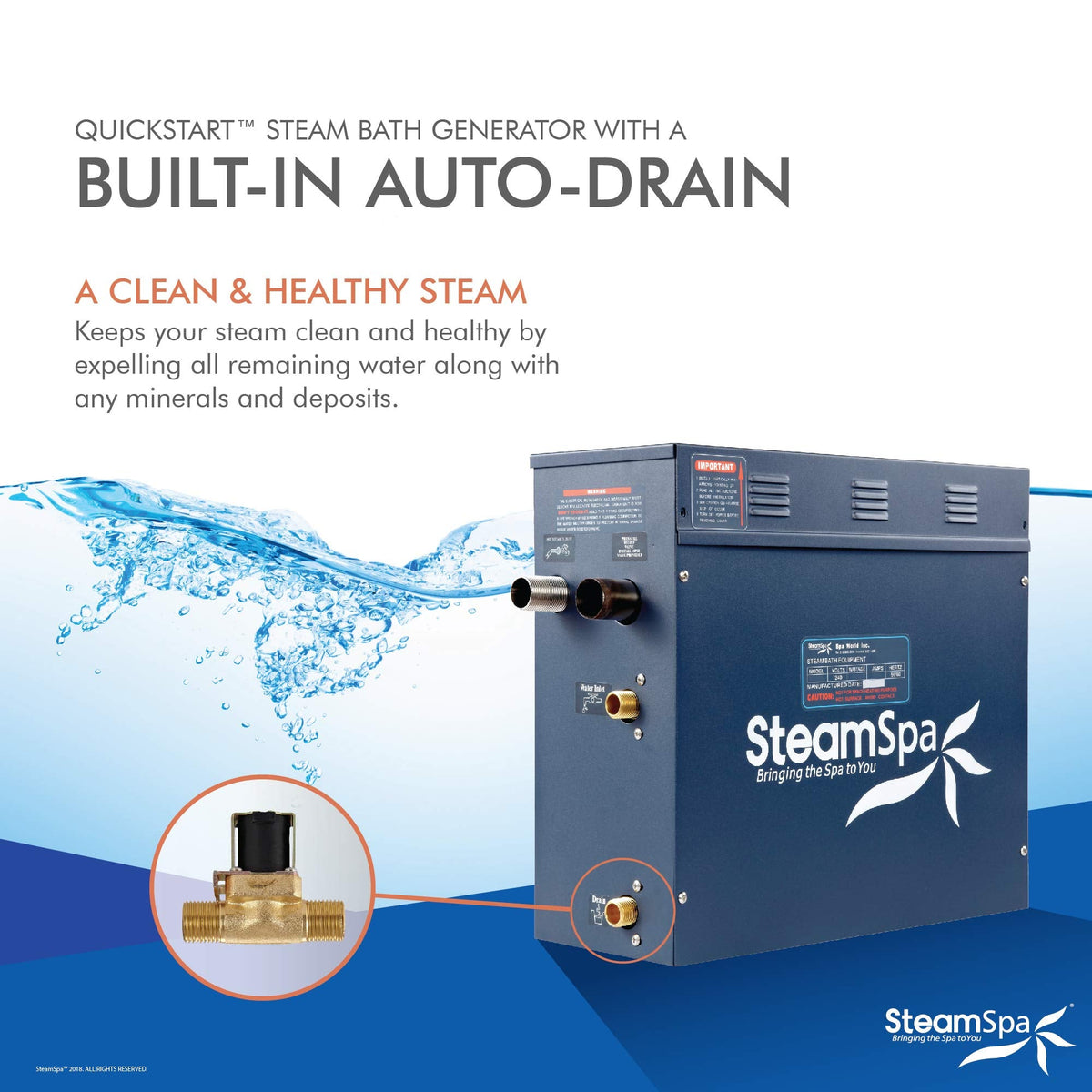 STEAMSPA 9kW Steam Sauna Generator Sentry Series 240V Steam Generator with Touch Screen, Steamhead, Built-in Steam Shower Auto Drain, ACU Quickstart Steam Bath Generator