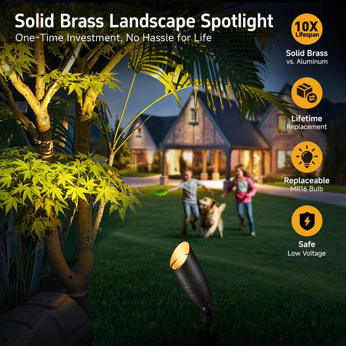 Gardenreet Die-Cast Brass Spot Light Outdoor - 12V LED Uplighting Waterproof, Low Voltage Landscape Lights Direct Wire, Bronze for Fence Fountain with Warm White MR16 Replaceable Bulbs (12 Pack)