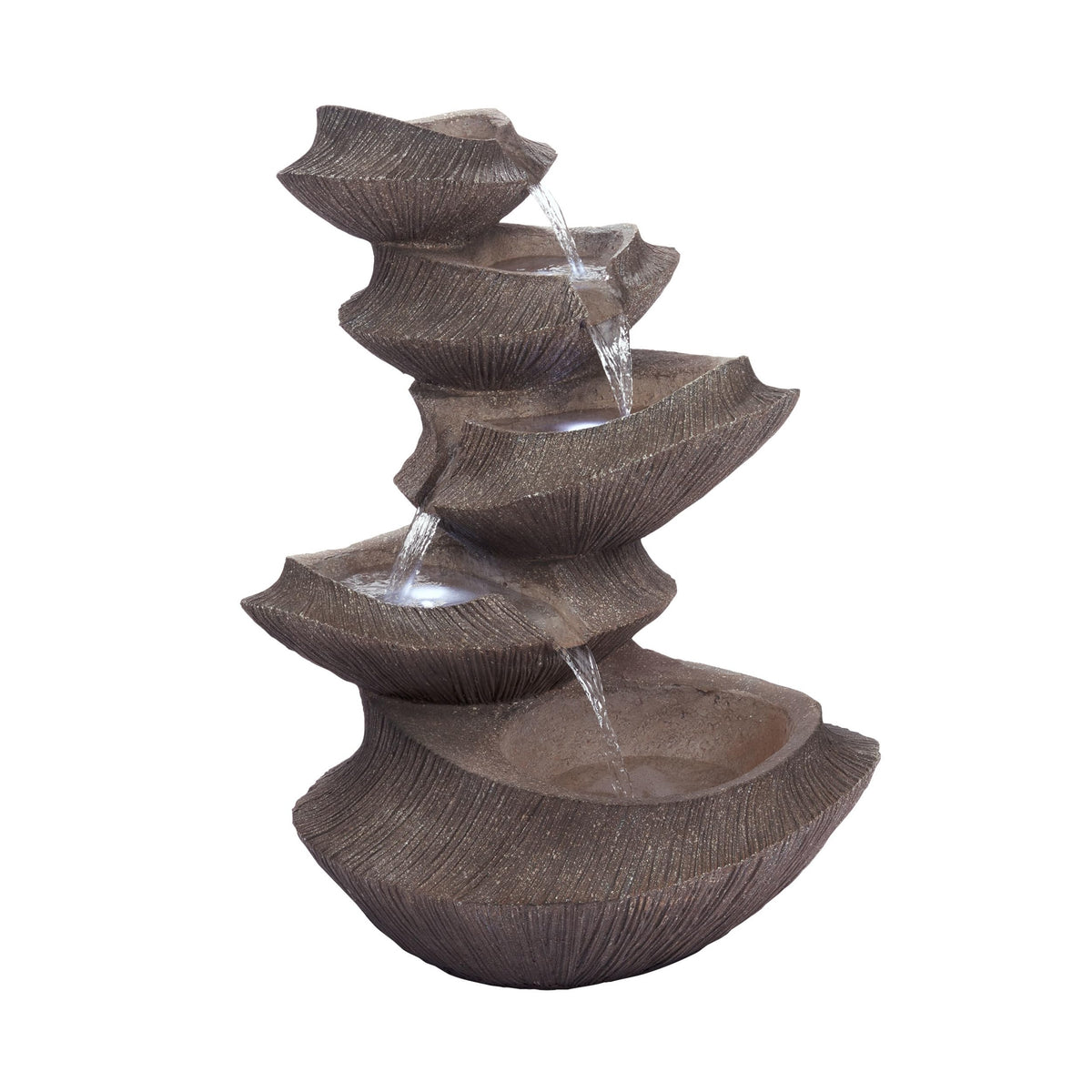 Alpine Corporation WIN1332L-BR Outdoor Floor Tiered Basin Fountain with LED Lights, Modern Basin Garden Fountain 31", Brown