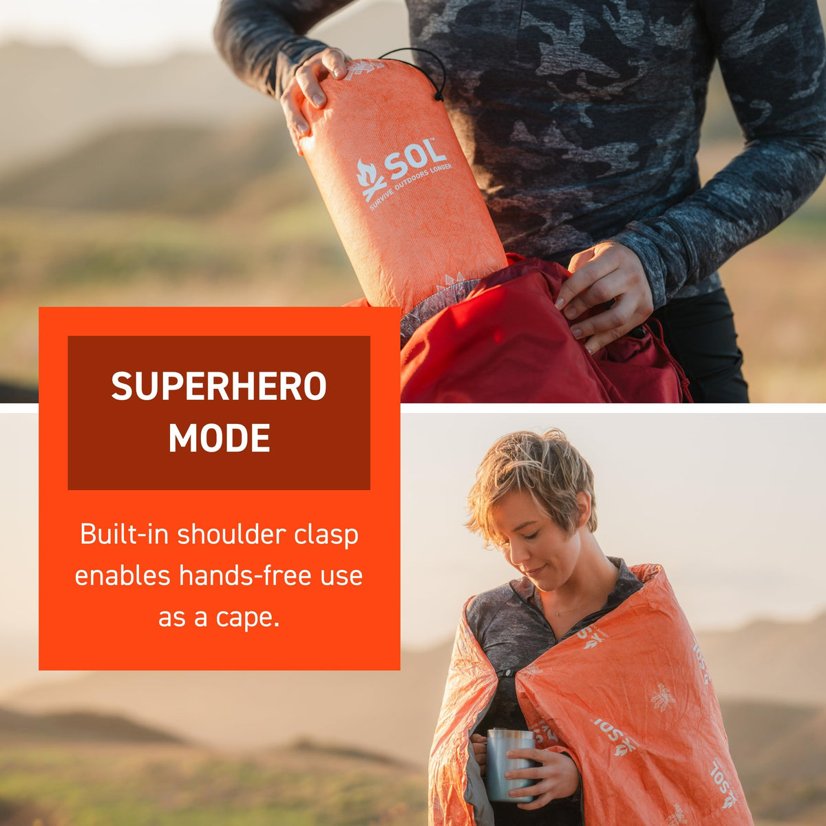 S.O.L. Survive Outdoors Longer SOL Escape Insulated Blanket - Primaloft Adventure Blanket - Durable & Water-Resistant - Reflects Up to 70% Body Heat - Outdoor Survival Gear - Camping Essentials