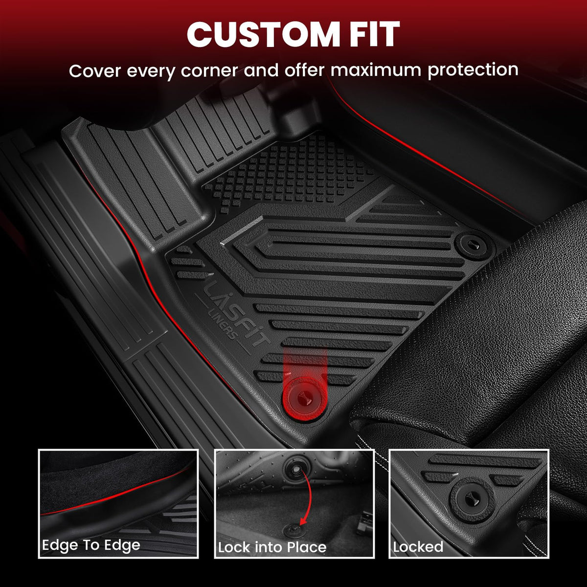 LASFIT Floor Mats for 2025 2026 2027 Ford Expedition 7 Seats Max(Not Fit 8 Seats Standard), All Weather Protector TPE Easy Clean Car Floor Liner, 1st & 2nd & 3rd Row, 4pcs Black