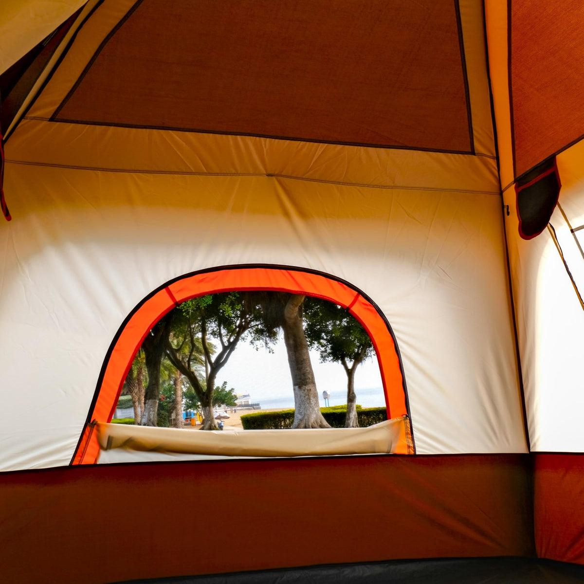 KTT Large Tent 8-10 Person,Family Cabin Tents,2 Rooms,2 Doors and 4 Windows with Mesh,Straight Wall,Waterproof,Double Layer,Big Tents for Outdoor,Picnic,Camping,Family Gathering(Brown)