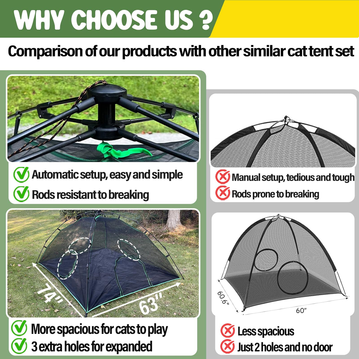 Pawtenda 6-in-1 Cat Tents for Outside, Portable Outdoor Cat Enclosures for Indoor Cats, Pet Play Cage with Tunnels for Outside, Outdoor Catio, Pet Playpen Including 3 Tents and 3 Tunnels