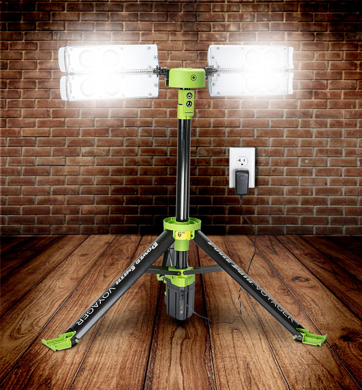 PowerSmith Voyager PVLR8000A 8000 Lumen Collapsible Cordless Tripod LED Work Light with Battery, Charger & Carry Bag Included. Optional 3-Way Power, Remote Control , Black