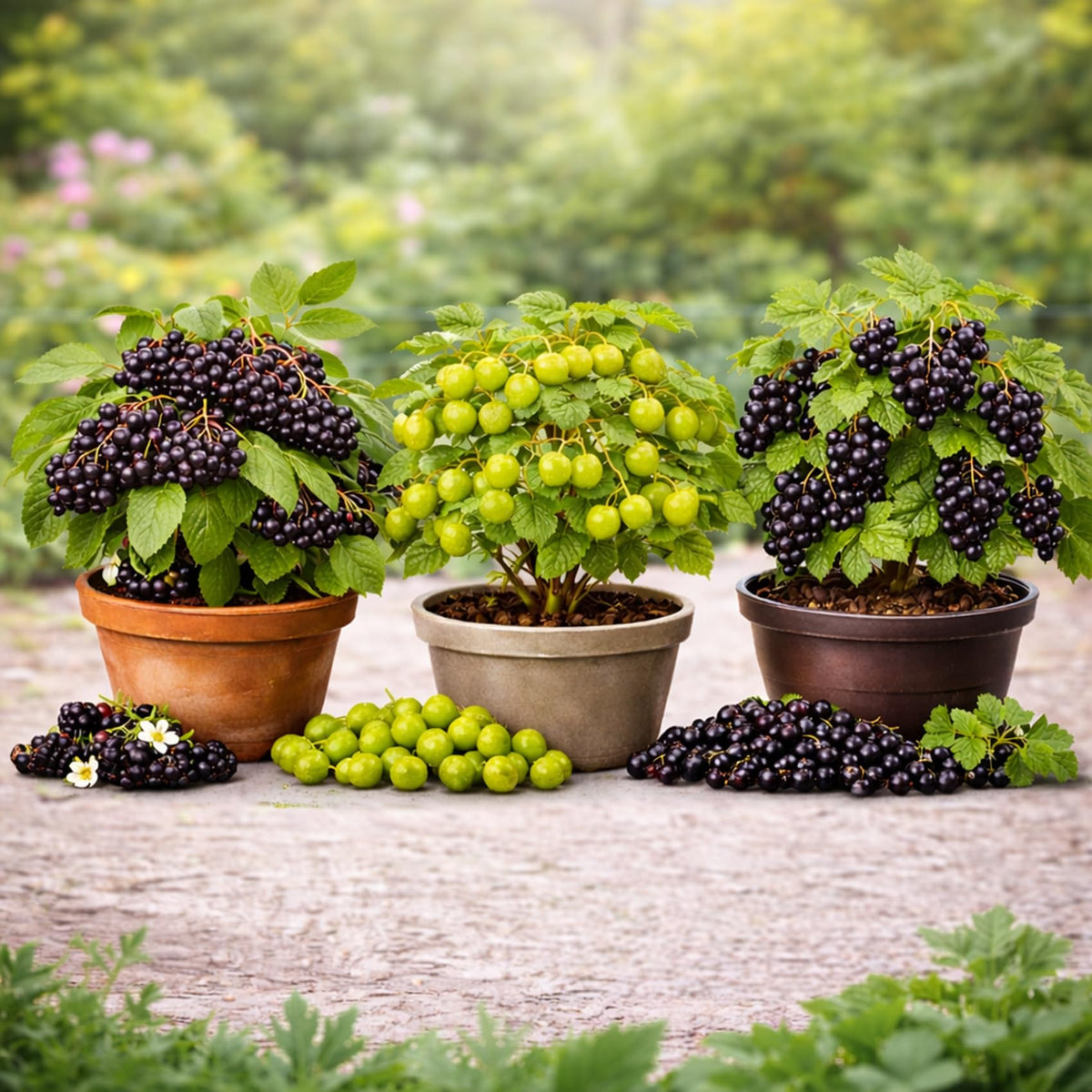 Cold Hardy Fruit Berry Shrub Collection – Live Elderberry, Gooseberry & Black Currant Plants for Home Gardens