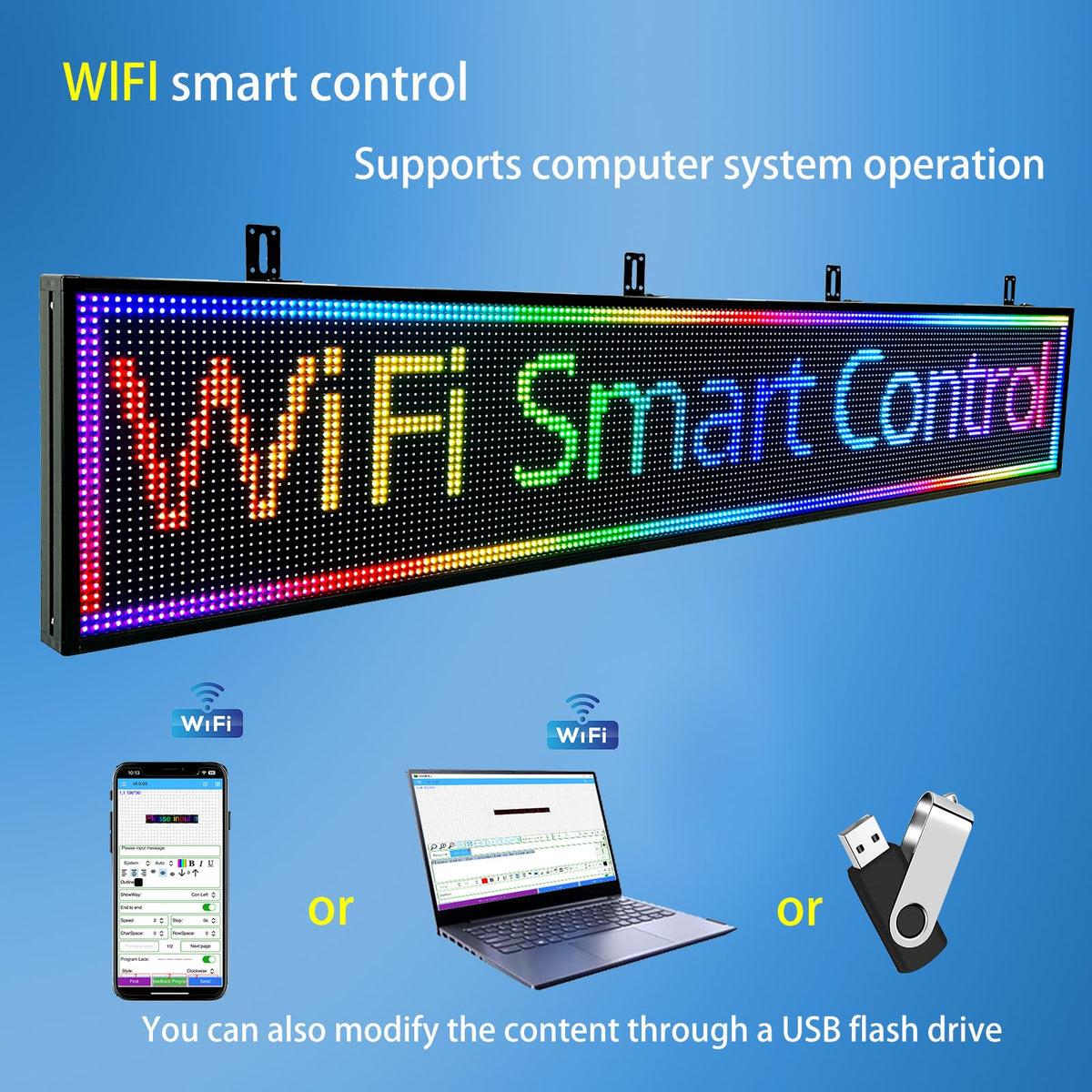 JINBLIZZARD P10 77"X14"Programmable Led Sign Custom Scrolling Outdoor Digital Display Signs For Business Electronic Message Board Creen Panel Wifi Control Advertising Signage