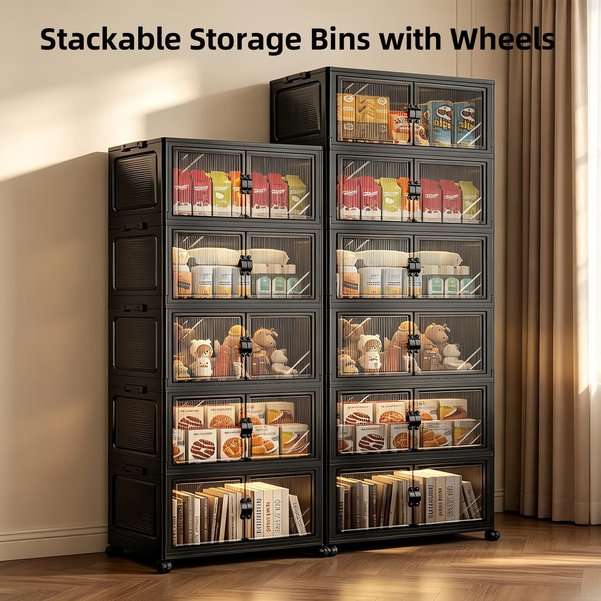 FoldTrend 5-Tier Foldable Storage Cabinet with Wheels & Lid, 242QT Large Stackable Organizer, No Tool Required, Storage Cabinet for Garage, Home Office, Pantry, Kitchen, Dorm