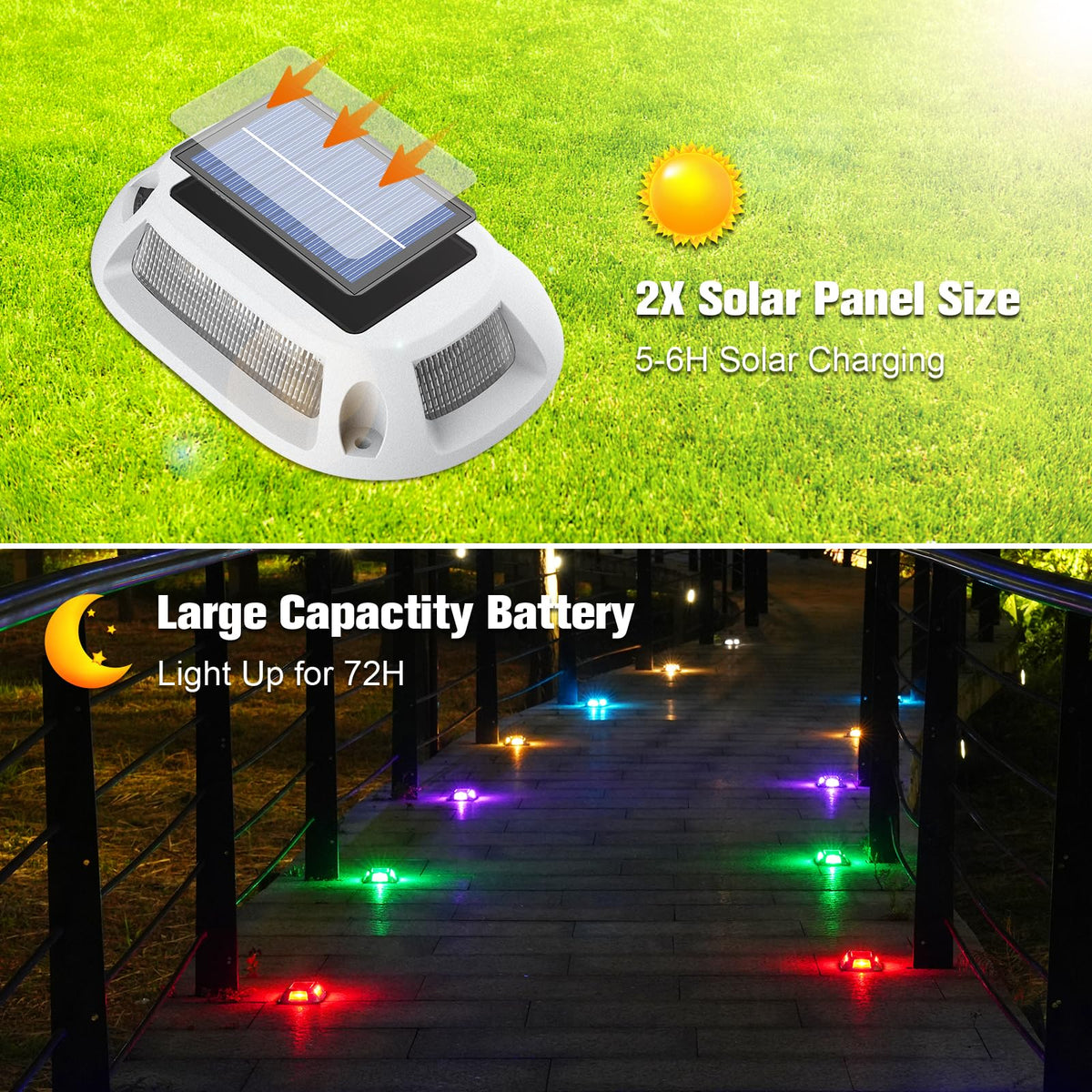 VOLISUN Solar Driveway Lights Dock Deck Lights 12 Pack,9 Colors in 1 Led IP67 Waterproof Outdoor Warning Step Lights for Driveway Sidewalk Pathway RGB