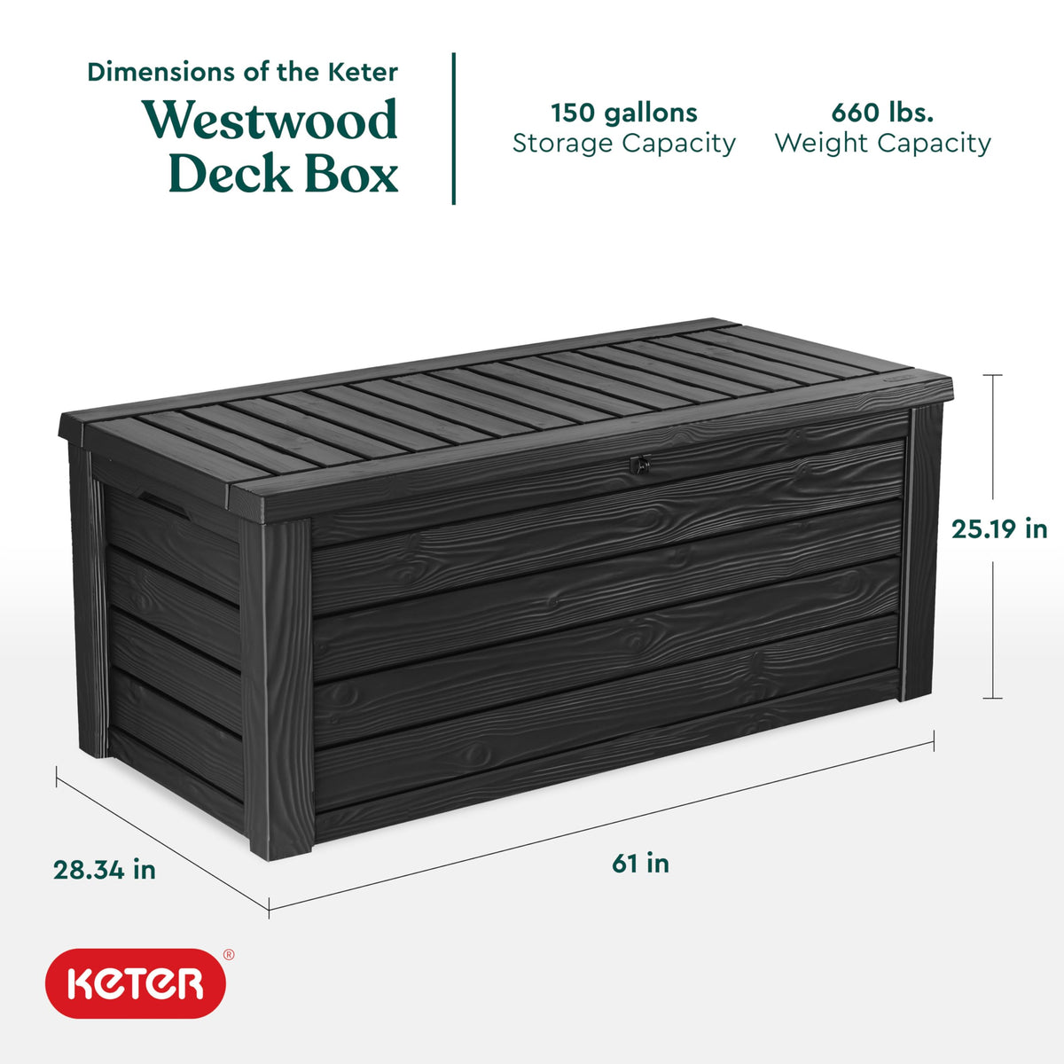 Keter Westwood 150 Gallon Resin Large Outdoor Storage Box for Patio Furniture, Outdoor Cushions, Garden Tools and Pool Floats, Dark Grey