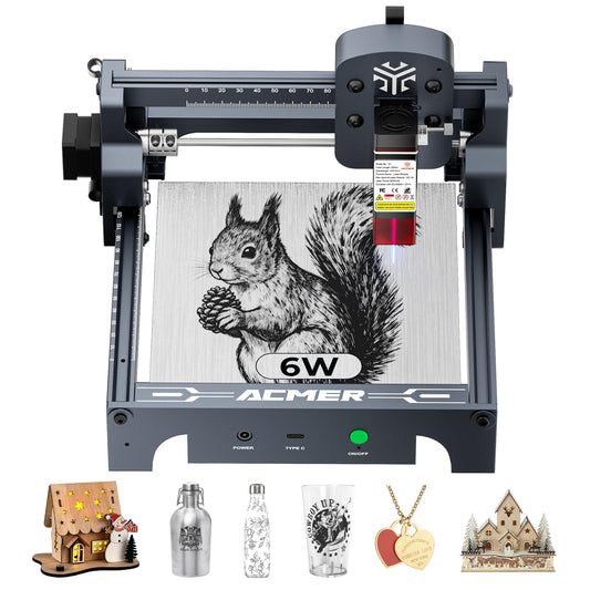 ACMER S1 Laser Engraver 6000mW, Compact Desktop Engraving & Cutting Machine for DIY Crafts, Small Business & Makers, 130×130mm Work Area, 0.04mm Laser Spot Engraving Machines & Tools