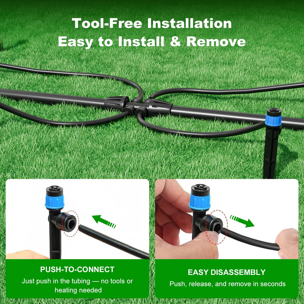 HEKIWAY 2026 Upgrade 256FT Quick-Connect Drip Irrigation System Kit with 1/4” & 1/2” Fast-Lock Tubing, Adjustable Emitters & Sprinklers for Garden & Greenhouse