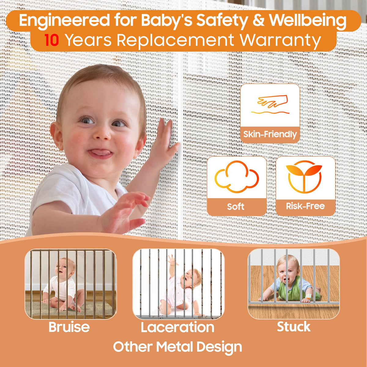 160" Retractable Baby Gates, 42" Extra Tall Upgraded Child Safety Gate with Reinforced Strip Design, Prevent from Crawling Underneath, Extra Wide Dog Gate Baby Gates for Stairs Doorways Indoor Outdoor